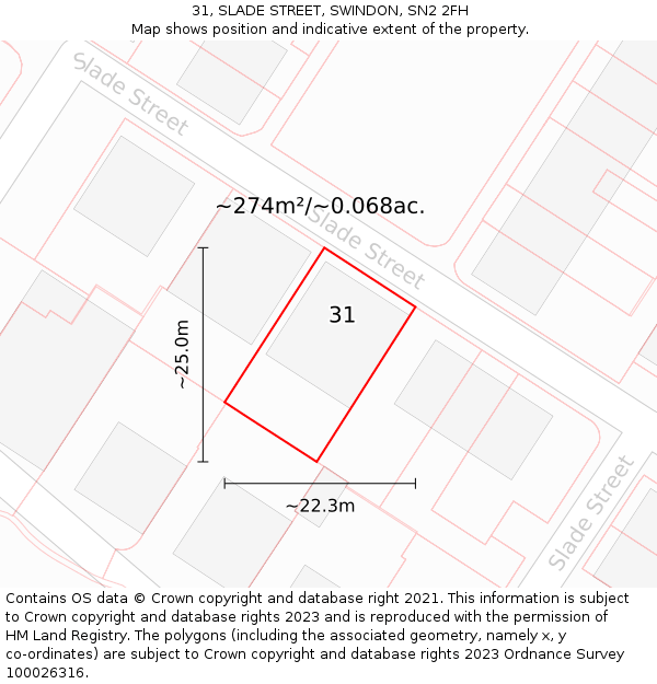 31, SLADE STREET, SWINDON, SN2 2FH: Plot and title map