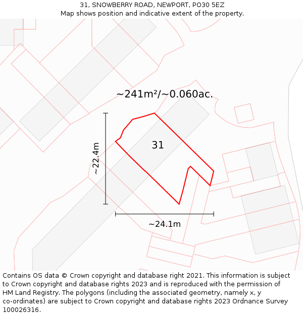 31, SNOWBERRY ROAD, NEWPORT, PO30 5EZ: Plot and title map