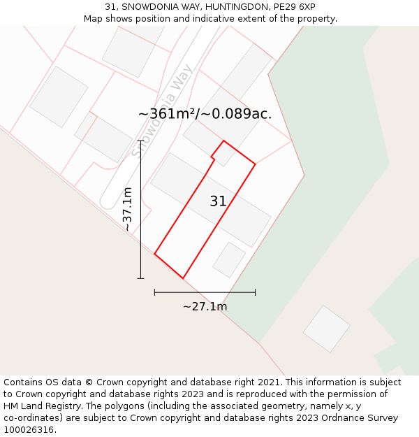 31, SNOWDONIA WAY, HUNTINGDON, PE29 6XP: Plot and title map