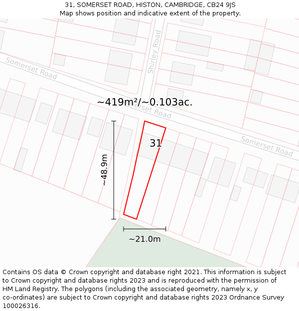 31, SOMERSET ROAD, HISTON, CAMBRIDGE, CB24 9JS: Plot and title map