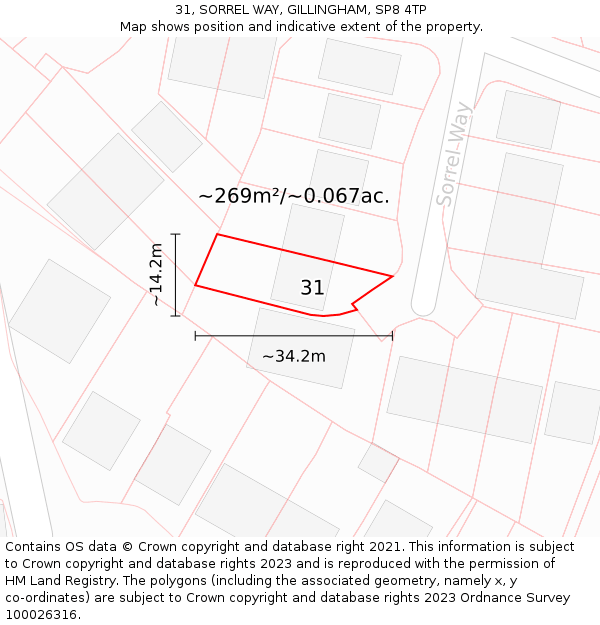 31, SORREL WAY, GILLINGHAM, SP8 4TP: Plot and title map