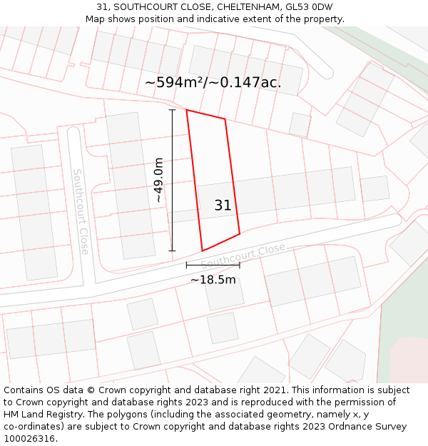 31, SOUTHCOURT CLOSE, CHELTENHAM, GL53 0DW: Plot and title map