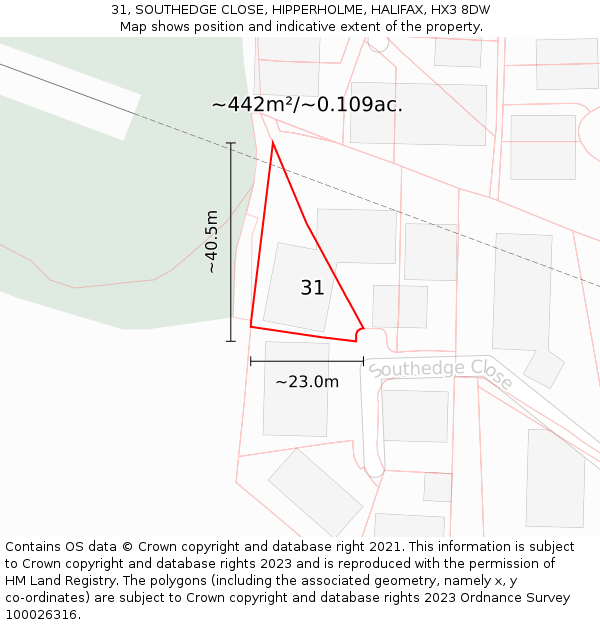 31, SOUTHEDGE CLOSE, HIPPERHOLME, HALIFAX, HX3 8DW: Plot and title map