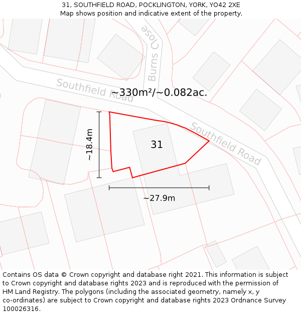 31, SOUTHFIELD ROAD, POCKLINGTON, YORK, YO42 2XE: Plot and title map