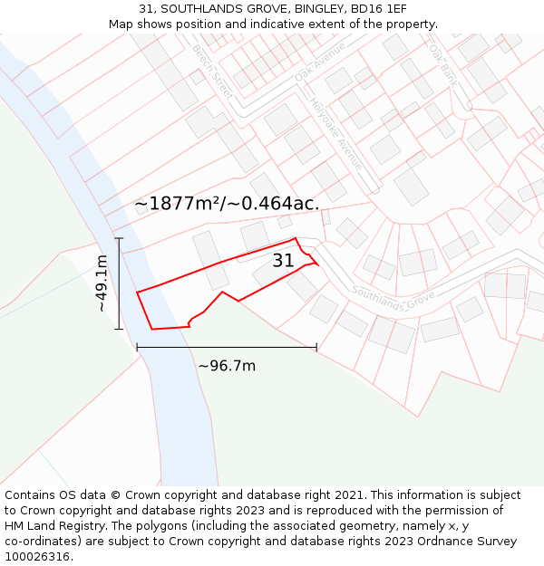 31, SOUTHLANDS GROVE, BINGLEY, BD16 1EF: Plot and title map