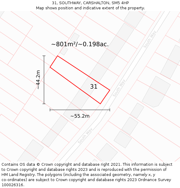 31, SOUTHWAY, CARSHALTON, SM5 4HP: Plot and title map