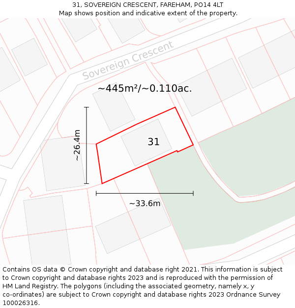 31, SOVEREIGN CRESCENT, FAREHAM, PO14 4LT: Plot and title map