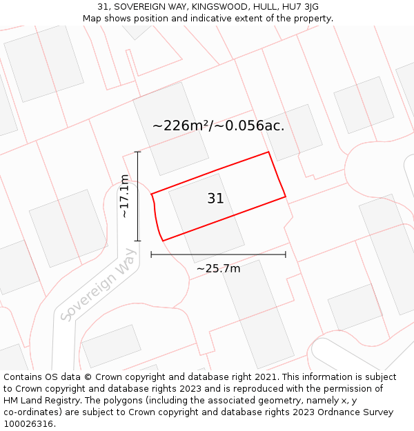 31, SOVEREIGN WAY, KINGSWOOD, HULL, HU7 3JG: Plot and title map