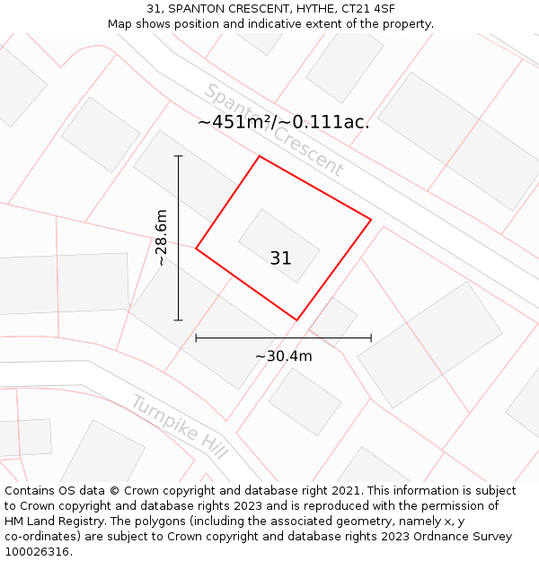 31, SPANTON CRESCENT, HYTHE, CT21 4SF: Plot and title map