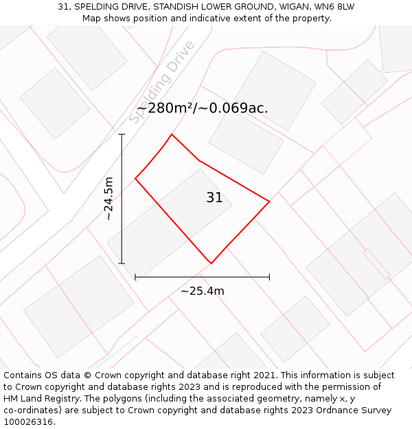 31, SPELDING DRIVE, STANDISH LOWER GROUND, WIGAN, WN6 8LW: Plot and title map