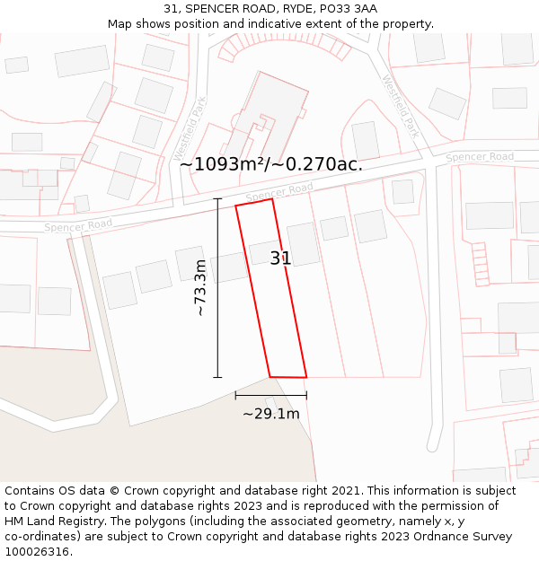 31, SPENCER ROAD, RYDE, PO33 3AA: Plot and title map