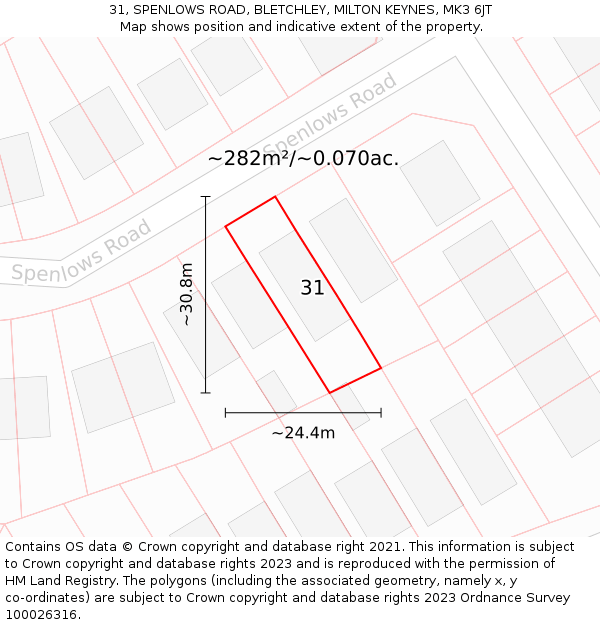 31, SPENLOWS ROAD, BLETCHLEY, MILTON KEYNES, MK3 6JT: Plot and title map