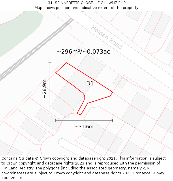 31, SPINNERETTE CLOSE, LEIGH, WN7 2HP: Plot and title map