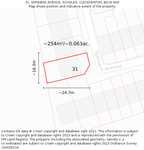 31, SPINNERS AVENUE, SCHOLES, CLECKHEATON, BD19 6AS: Plot and title map