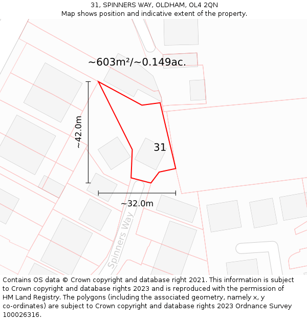 31, SPINNERS WAY, OLDHAM, OL4 2QN: Plot and title map