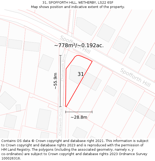 31, SPOFFORTH HILL, WETHERBY, LS22 6SF: Plot and title map