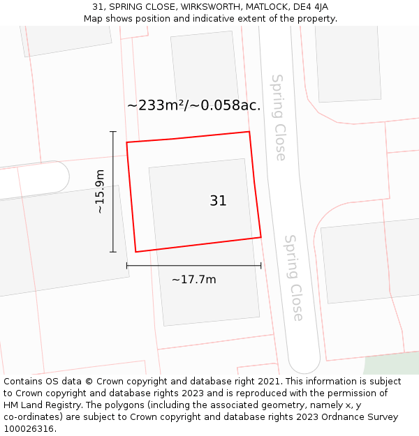 31, SPRING CLOSE, WIRKSWORTH, MATLOCK, DE4 4JA: Plot and title map