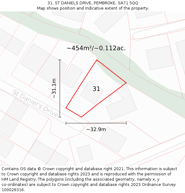 31, ST DANIELS DRIVE, PEMBROKE, SA71 5QQ: Plot and title map