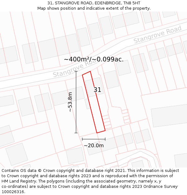 31, STANGROVE ROAD, EDENBRIDGE, TN8 5HT: Plot and title map