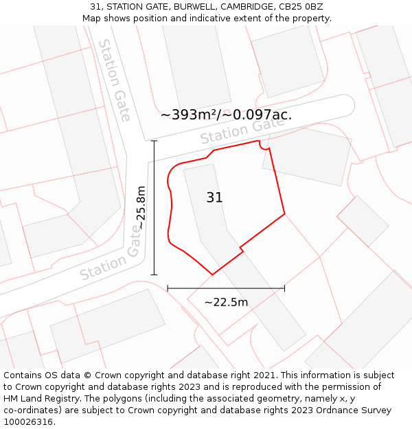 31, STATION GATE, BURWELL, CAMBRIDGE, CB25 0BZ: Plot and title map