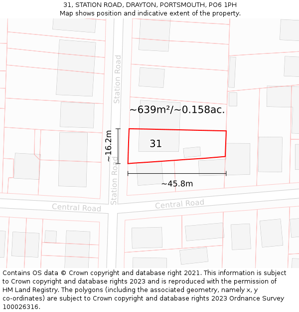 31, STATION ROAD, DRAYTON, PORTSMOUTH, PO6 1PH: Plot and title map