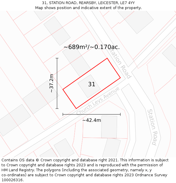 31, STATION ROAD, REARSBY, LEICESTER, LE7 4YY: Plot and title map