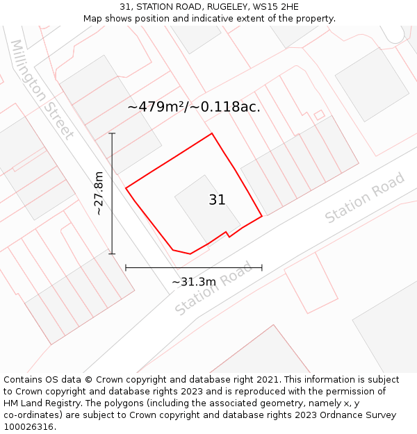 31, STATION ROAD, RUGELEY, WS15 2HE: Plot and title map