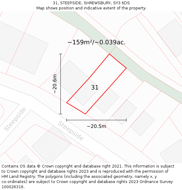 31, STEEPSIDE, SHREWSBURY, SY3 6DS: Plot and title map