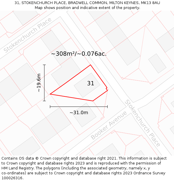 31, STOKENCHURCH PLACE, BRADWELL COMMON, MILTON KEYNES, MK13 8AU: Plot and title map