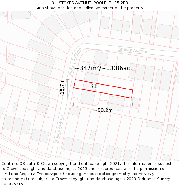 31, STOKES AVENUE, POOLE, BH15 2EB: Plot and title map