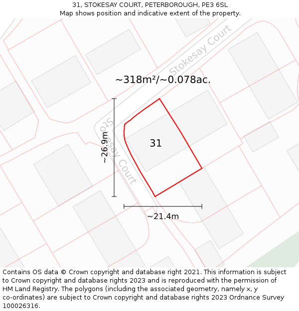 31, STOKESAY COURT, PETERBOROUGH, PE3 6SL: Plot and title map