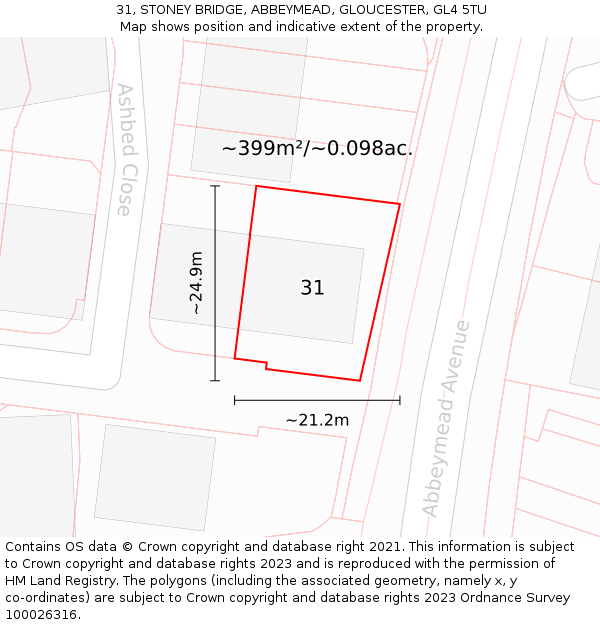 31, STONEY BRIDGE, ABBEYMEAD, GLOUCESTER, GL4 5TU: Plot and title map