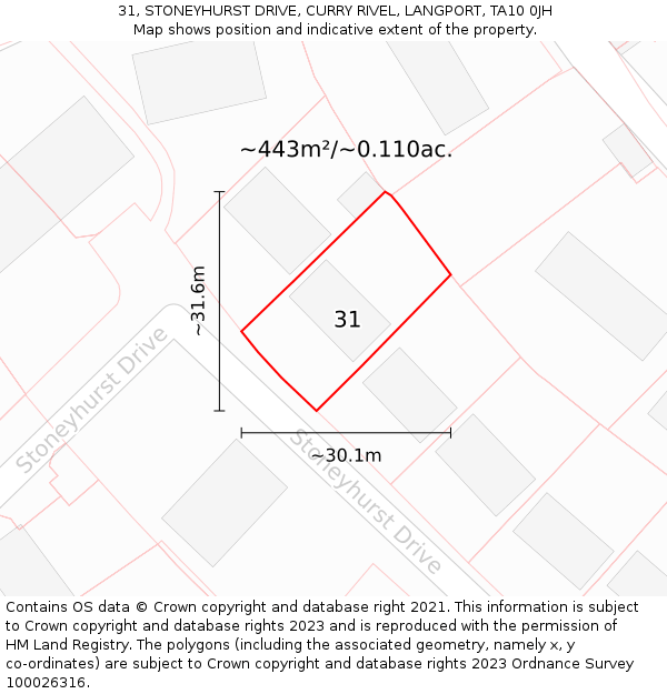 31, STONEYHURST DRIVE, CURRY RIVEL, LANGPORT, TA10 0JH: Plot and title map