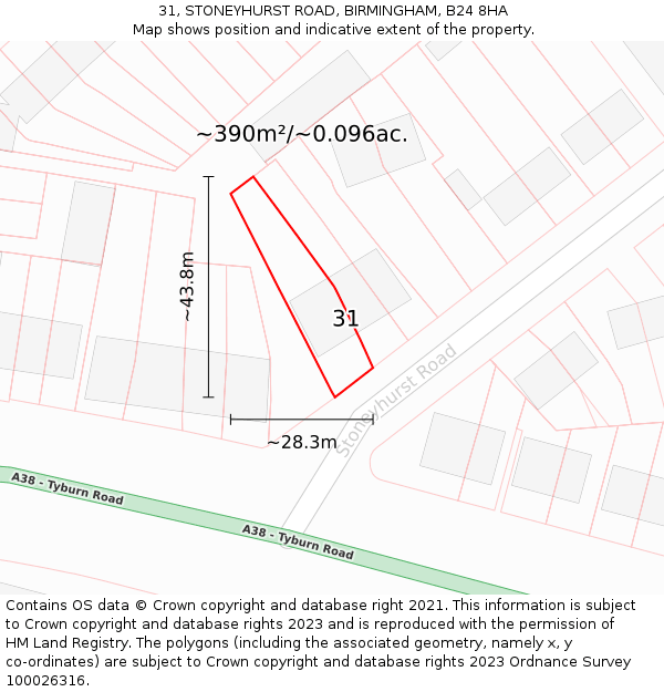 31, STONEYHURST ROAD, BIRMINGHAM, B24 8HA: Plot and title map