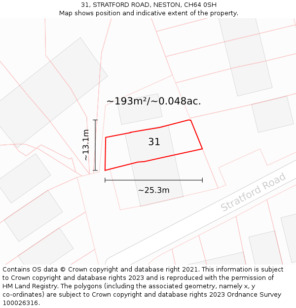 31, STRATFORD ROAD, NESTON, CH64 0SH: Plot and title map