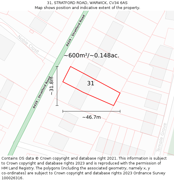 31, STRATFORD ROAD, WARWICK, CV34 6AS: Plot and title map