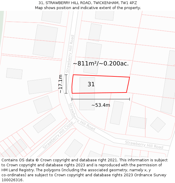 31, STRAWBERRY HILL ROAD, TWICKENHAM, TW1 4PZ: Plot and title map