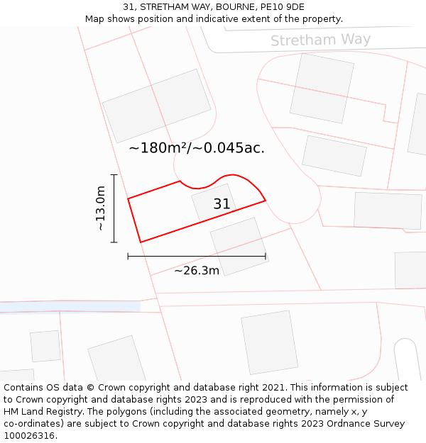 31, STRETHAM WAY, BOURNE, PE10 9DE: Plot and title map