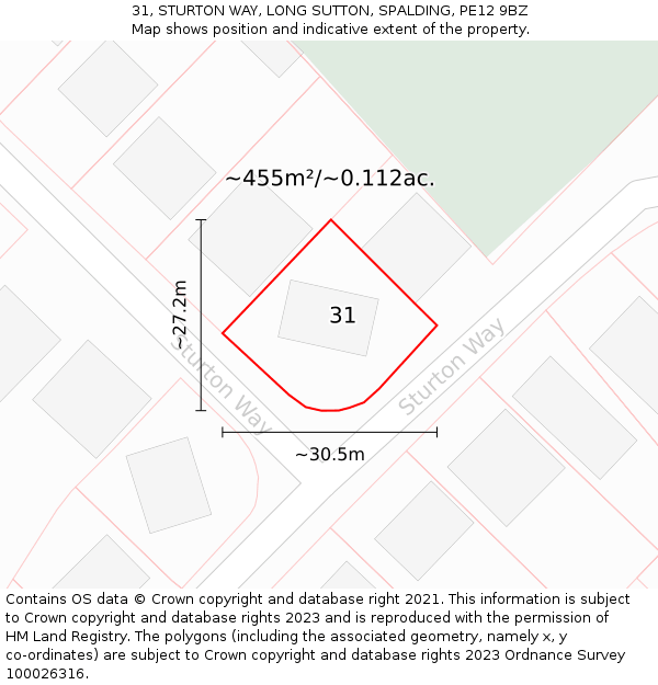 31, STURTON WAY, LONG SUTTON, SPALDING, PE12 9BZ: Plot and title map