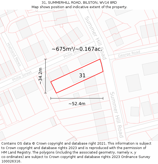 31, SUMMERHILL ROAD, BILSTON, WV14 8RD: Plot and title map