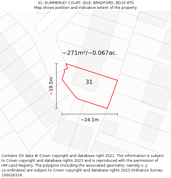 31, SUMMERLEY COURT, IDLE, BRADFORD, BD10 8TD: Plot and title map