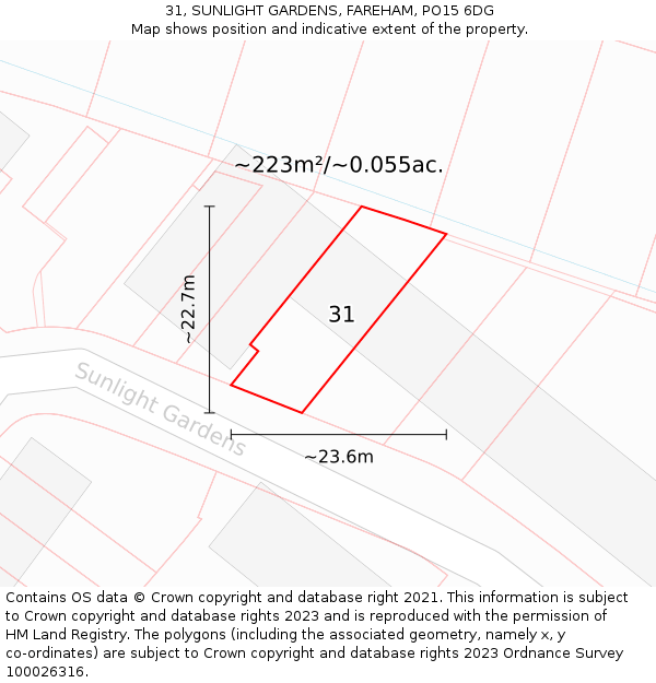 31, SUNLIGHT GARDENS, FAREHAM, PO15 6DG: Plot and title map