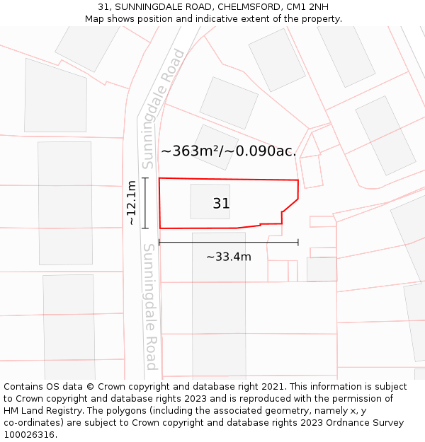 31, SUNNINGDALE ROAD, CHELMSFORD, CM1 2NH: Plot and title map