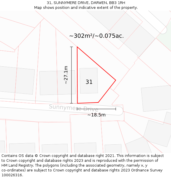 31, SUNNYMERE DRIVE, DARWEN, BB3 1RH: Plot and title map