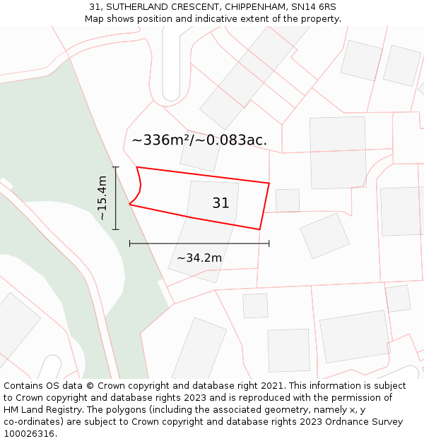 31, SUTHERLAND CRESCENT, CHIPPENHAM, SN14 6RS: Plot and title map