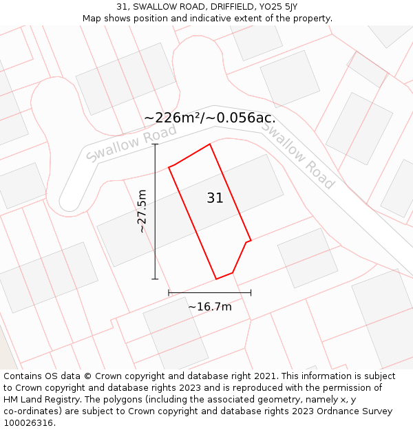 31, SWALLOW ROAD, DRIFFIELD, YO25 5JY: Plot and title map