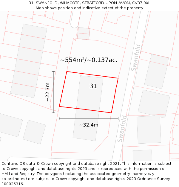 31, SWANFOLD, WILMCOTE, STRATFORD-UPON-AVON, CV37 9XH: Plot and title map