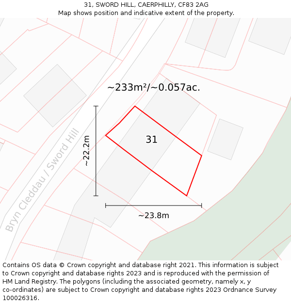 31, SWORD HILL, CAERPHILLY, CF83 2AG: Plot and title map