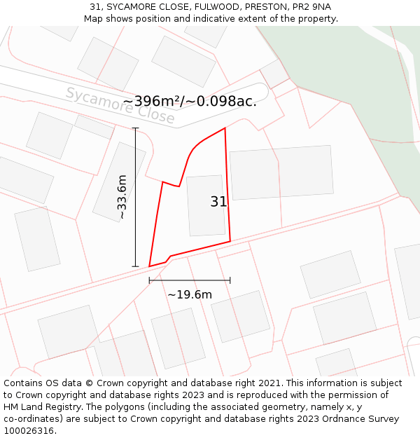 31, SYCAMORE CLOSE, FULWOOD, PRESTON, PR2 9NA: Plot and title map