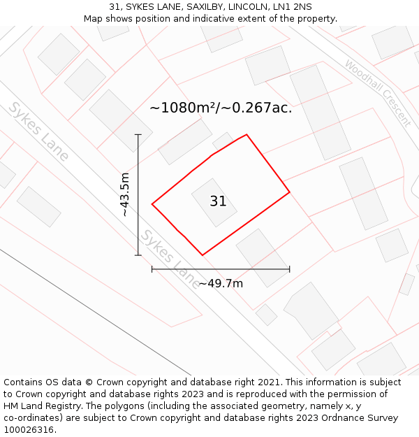 31, SYKES LANE, SAXILBY, LINCOLN, LN1 2NS: Plot and title map